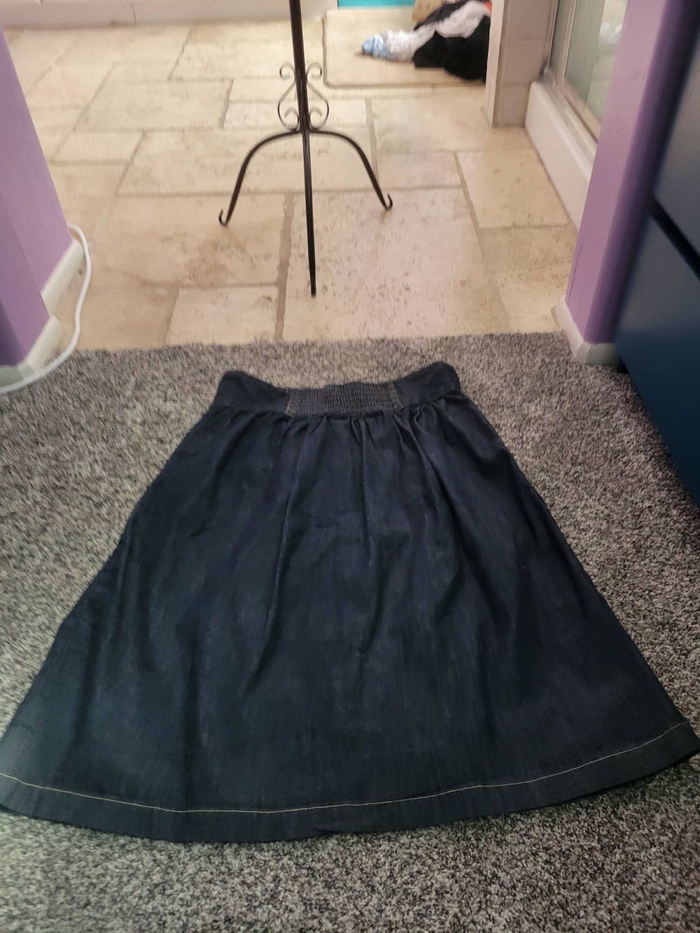 High-Waist Dark Denim Button-Front Skirt - Navy - Picture 3 of 15